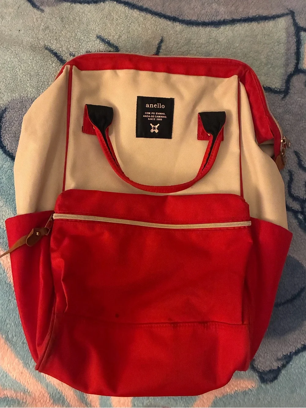 anello Red and Cream Canvas Daypack Backpack